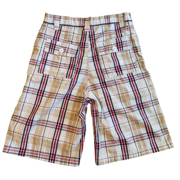 NSI Vintage Boys Plaid Cargo Shorts Size 16 Beige Red Black Cotton Blend - Picture 2 of 6